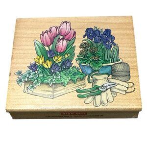Rubber Stamp Wood Mounted Gardeners Pots & pans Hero Arts H1347 1997 Vintage